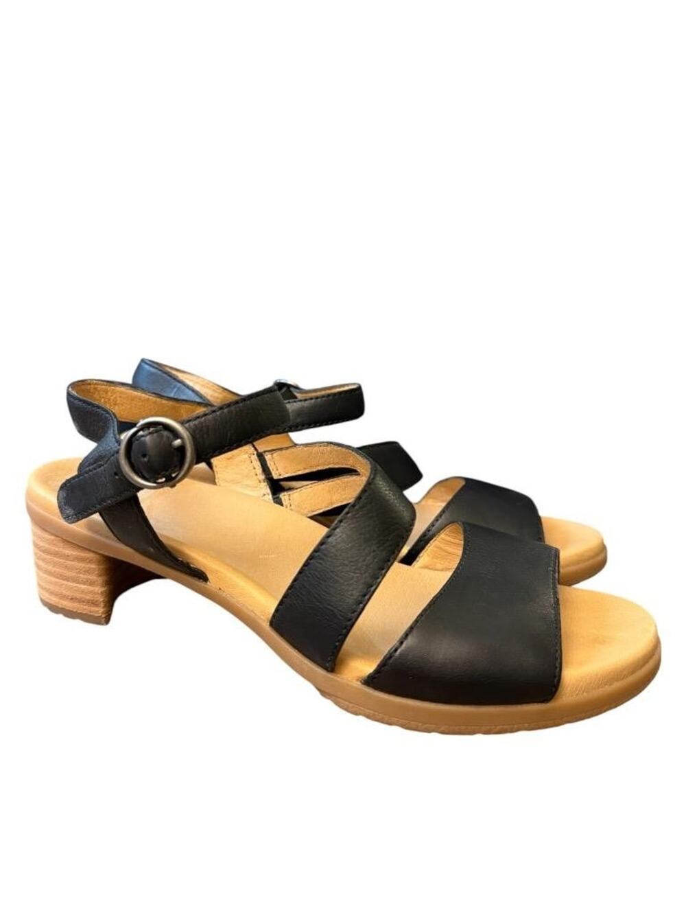 Dansko Tansy Black Leather Strappy Sandal Heel Women size 39 US 9